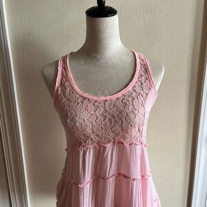 Hollister pink tank with sheer floral pattern on bodice